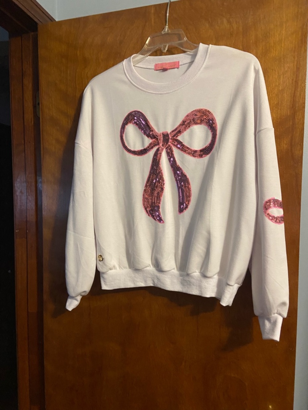 Simply Southern White Sweatshirt with Pink Sequin Bow